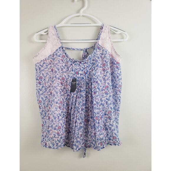 (O5) Y2K ABERCROMBIE & FITCH WOMENS TOP SIZE L PLEATED CROP SHEER LACE FLORAL - Picture 1 of 5